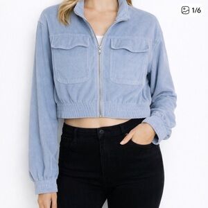 Aerie groove on cropped corduroy utility jacket women’s S small light blue crop